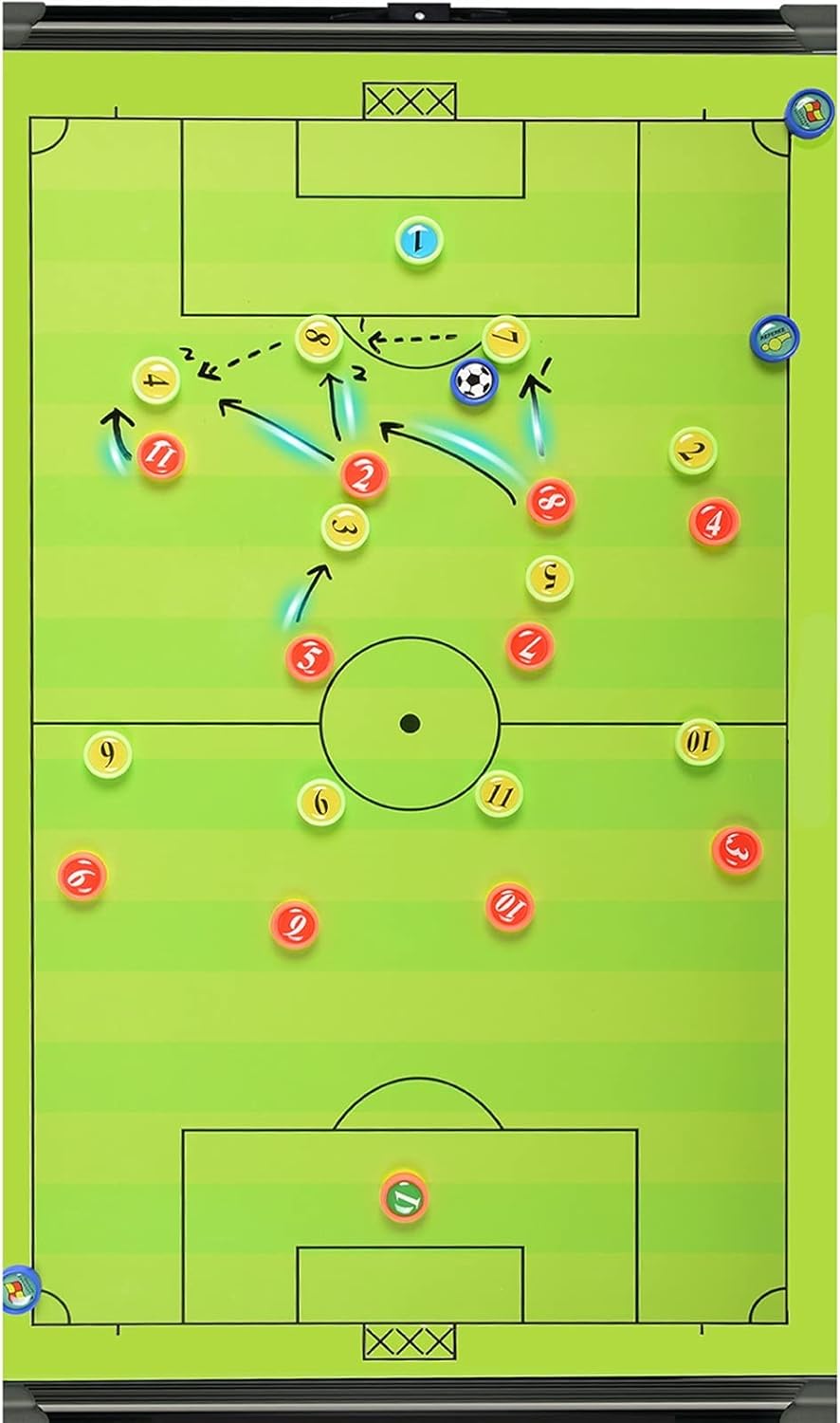 Soccer Tactics Board Green – Professional Magnetic Football Coaching Board | Double-Sided Strategy Board with Player Markers, Pen & Eraser | Portable Aluminum Frame 45×30cm
