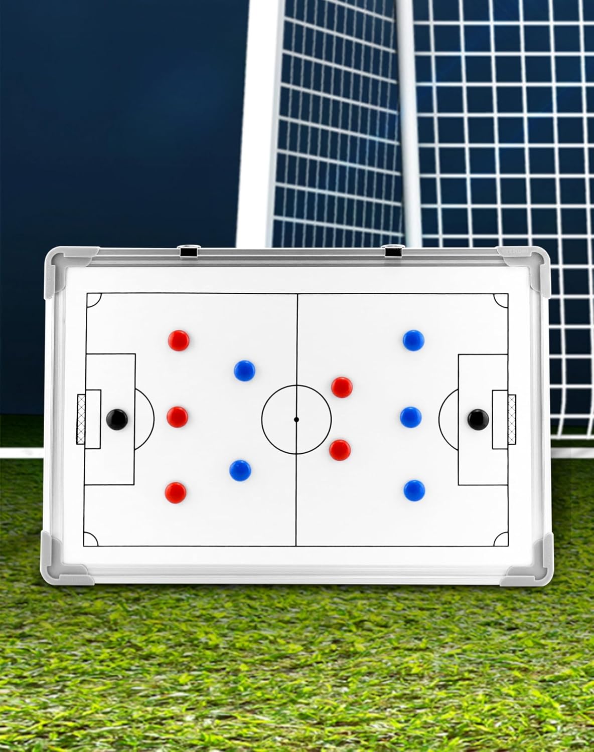 Soccer Tactics Board White – Professional Magnetic Football Coaching Board | Double-Sided Strategy Board with Player Markers, Pen & Eraser | Portable Aluminum Frame 45×30cm