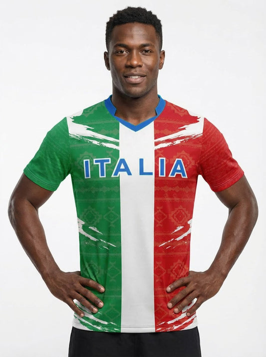 Italia Flag Sublimation T-Shirt – Italian Tricolor Graphic Tee – Short Sleeve Patriotic Sports Shirt