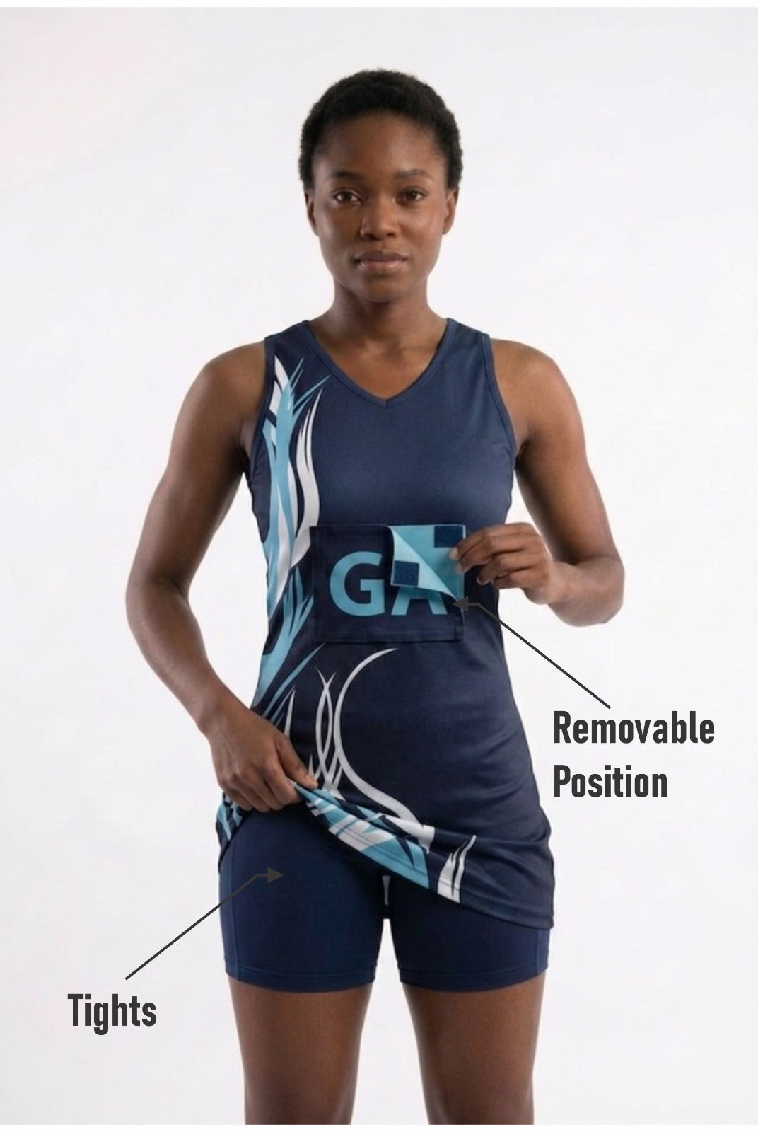RONEX RC-912 Sublimated Netball Dress Set (10 Pack) – Adult Kit with Removable Position Patches (Front & Back)