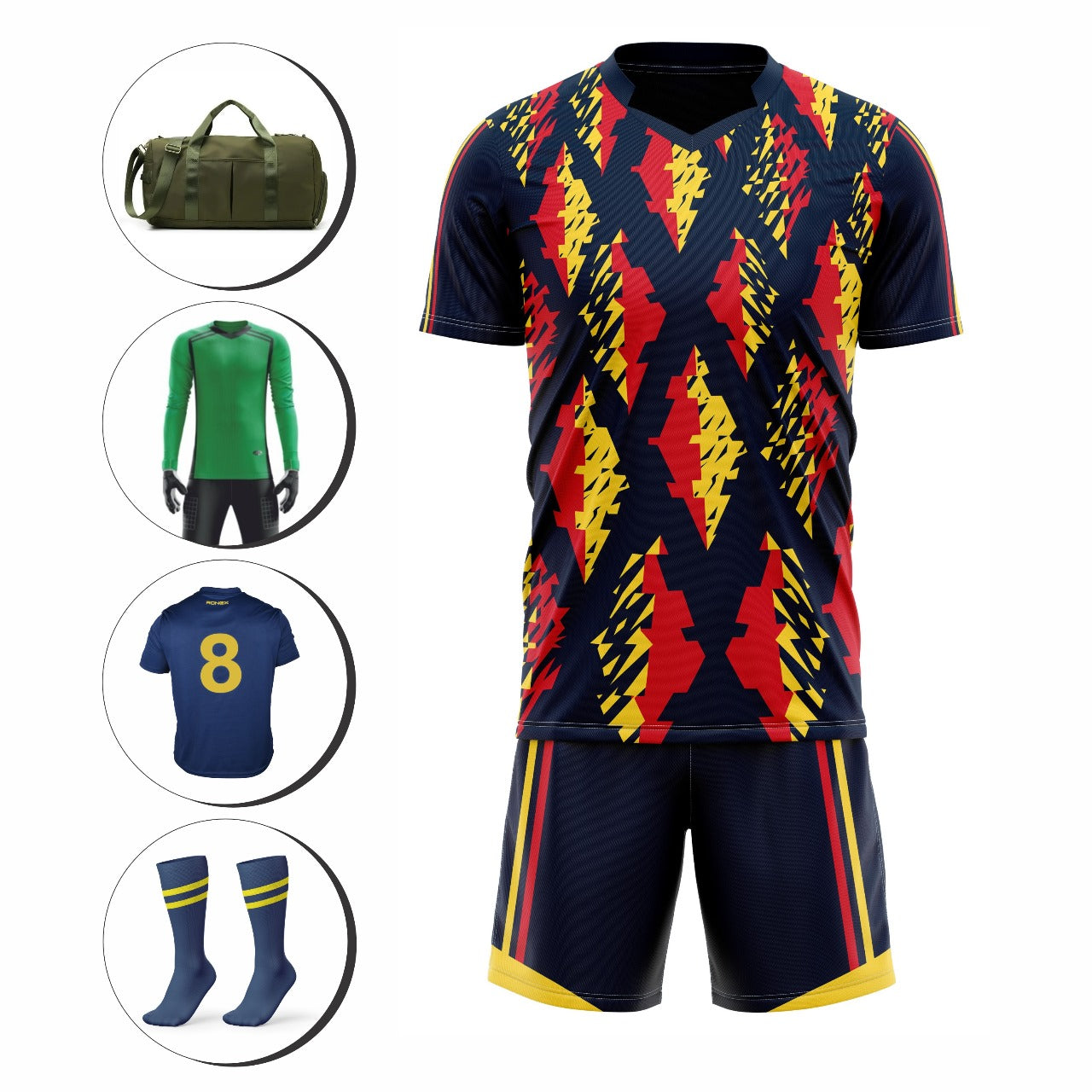 Ronex RC-751 Soccer Kit – New Sublimation Designs to Choose From | Full Team Combo Set of 15 (Adult Size)