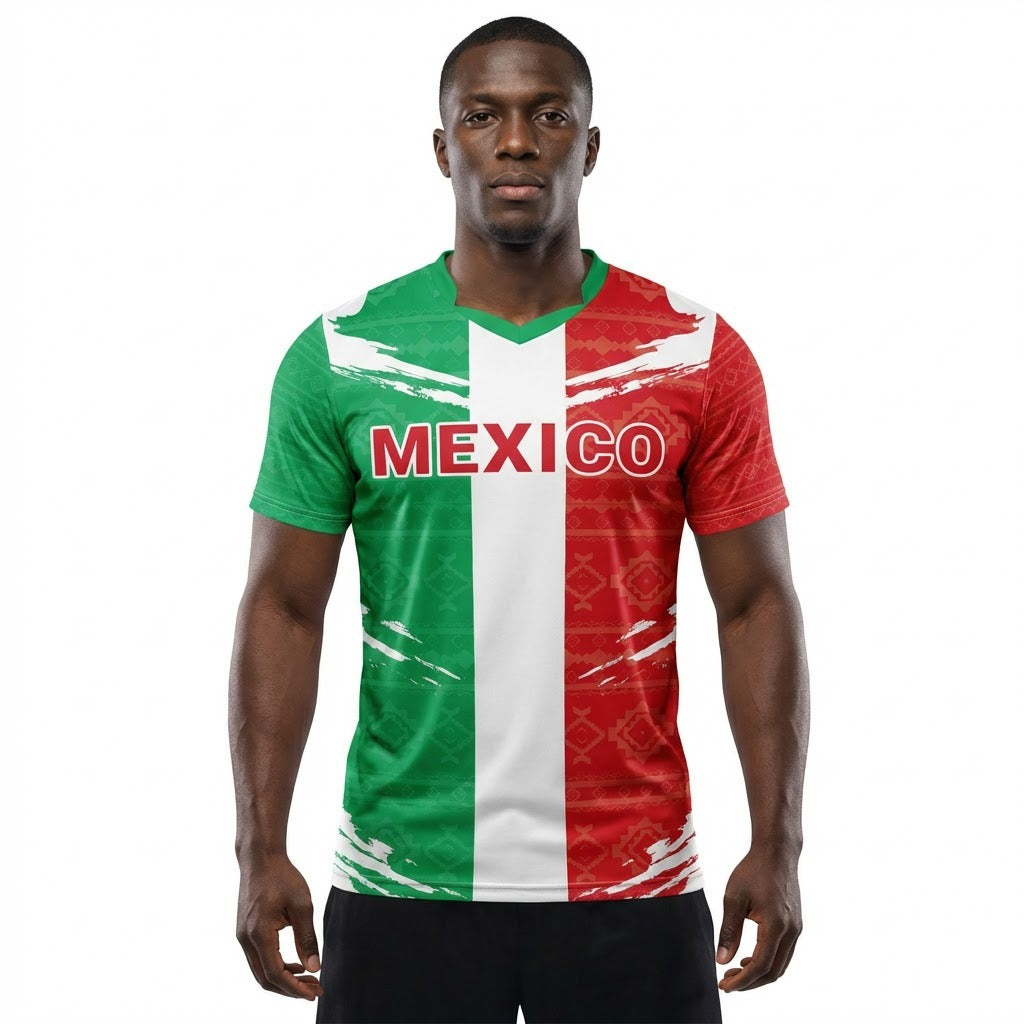 Mexico Flag Sublimation T-Shirt – Mexican Tricolor Graphic Tee – Short Sleeve Patriotic Sports Shirt