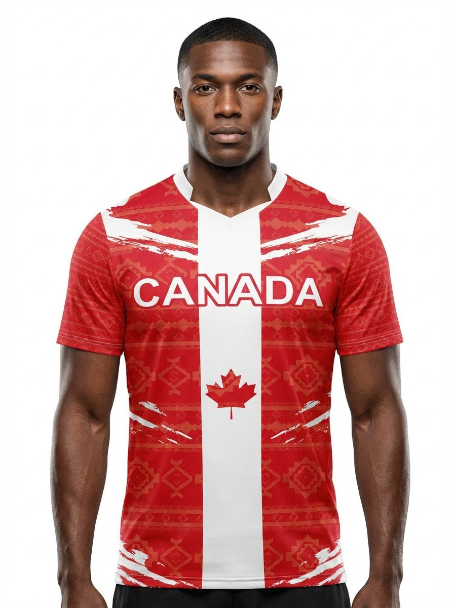 Canada Flag Sublimation T-Shirt – Red & White Maple Leaf Graphic Tee – Short Sleeve Patriotic Sports Shirt