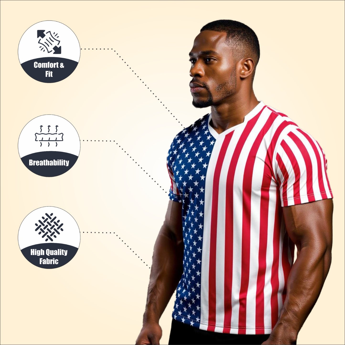USA Flag Sublimation T-Shirt – American Stars & Stripes Graphic Tee – Short Sleeve Patriotic Sports Shirt for Men