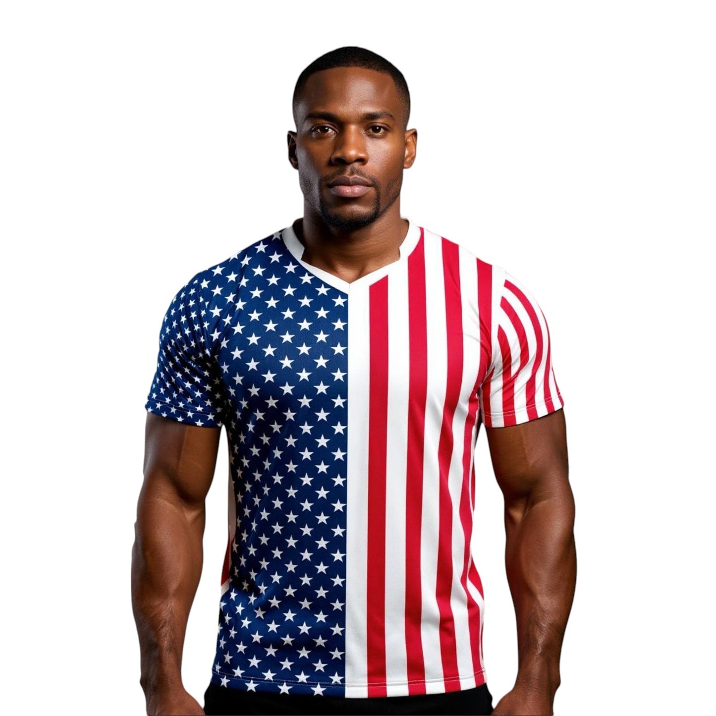 USA Flag Sublimation T-Shirt – American Stars & Stripes Graphic Tee – Short Sleeve Patriotic Sports Shirt for Men