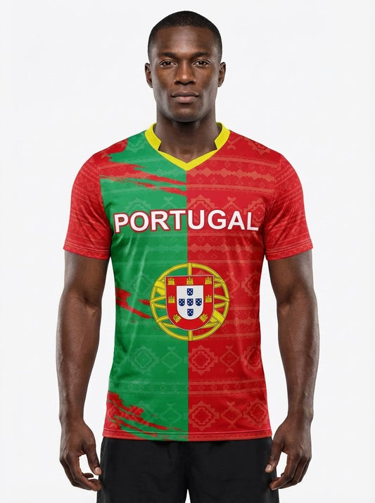 Portugal Flag Sublimation T-Shirt – Portuguese National Flag Graphic Tee – Short Sleeve Patriotic Sports Shirt