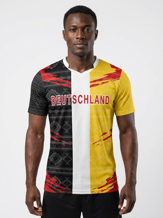 Germany / Deutschland Flag Sublimation T-Shirt – Black Red Gold Graphic Tee – Short Sleeve Patriotic Sports Shirt