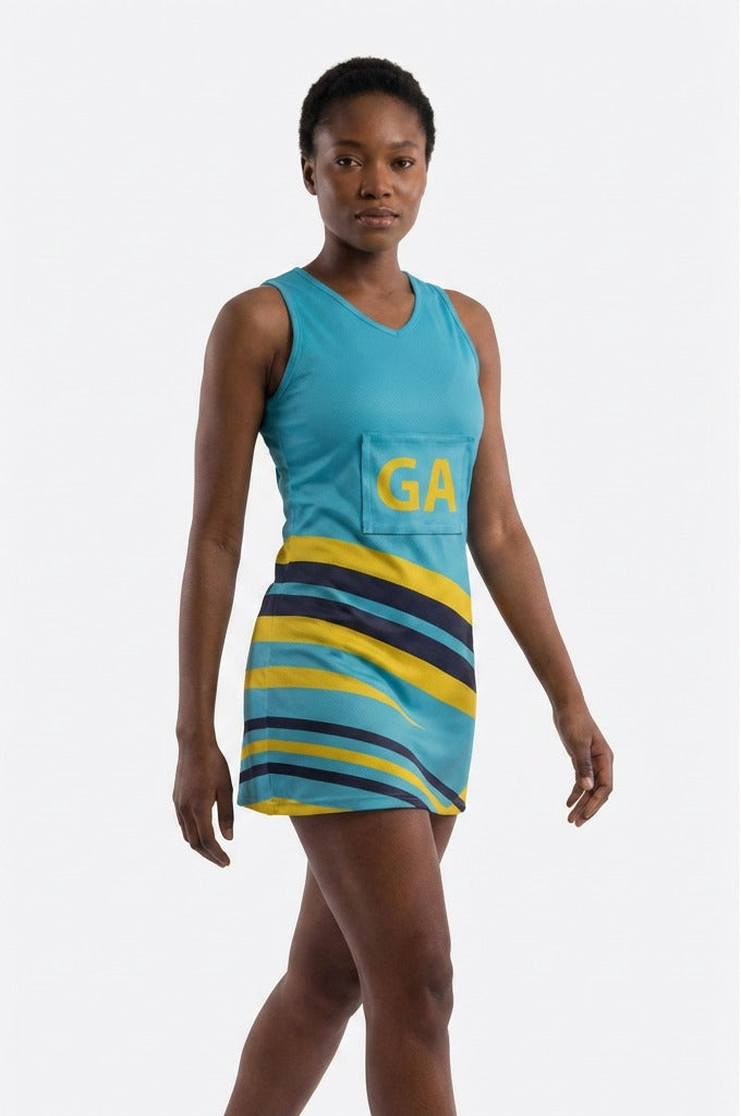 RONEX RC-912 Sublimated Netball Dress Set (10 Pack) – Adult Kit with Removable Position Patches (Front & Back)
