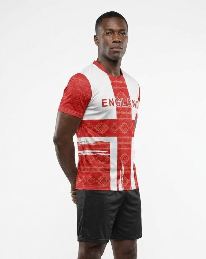 England Flag Sublimation T-Shirt – Red & White St George’s Cross Graphic Tee – Short Sleeve Patriotic Sports Shirt