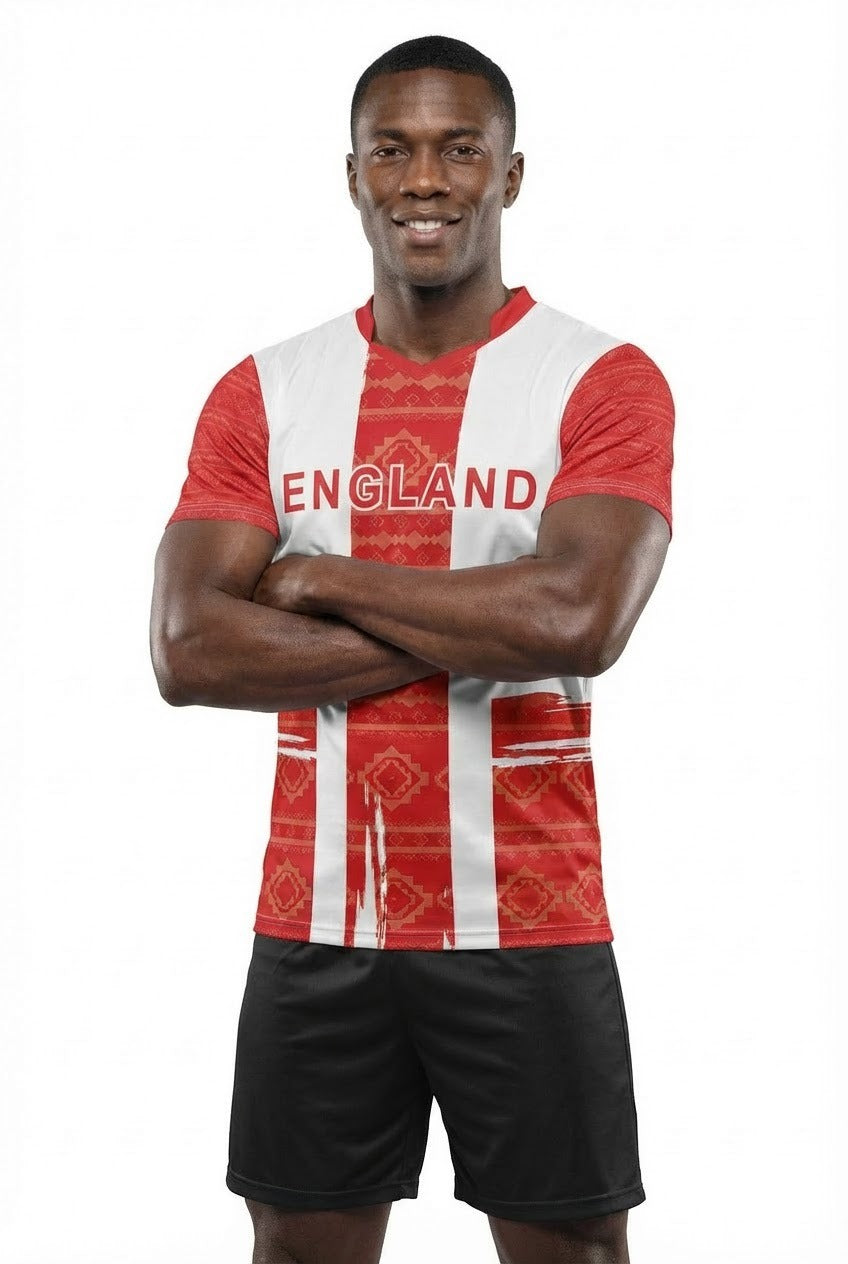 England Flag Sublimation T-Shirt – Red & White St George’s Cross Graphic Tee – Short Sleeve Patriotic Sports Shirt