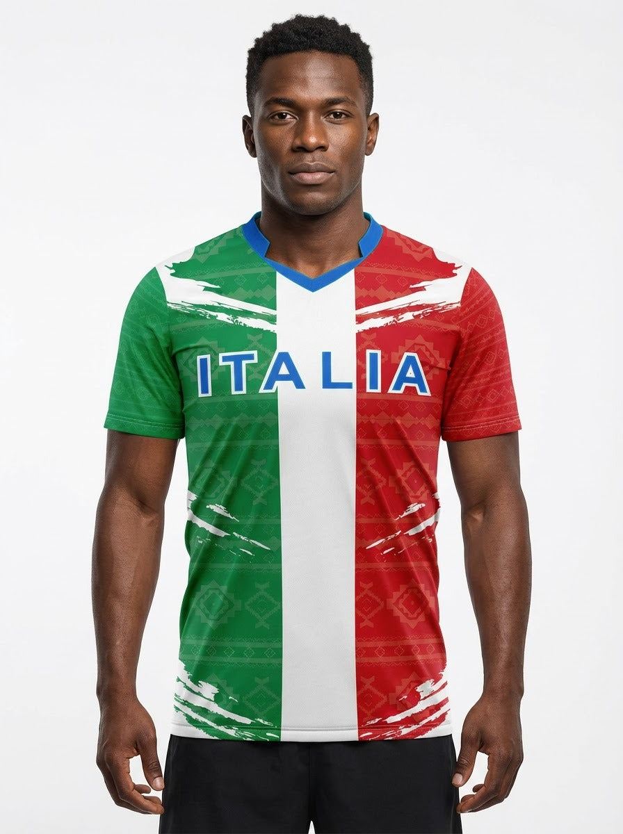 Italia Flag Sublimation T-Shirt – Italian Tricolor Graphic Tee – Short Sleeve Patriotic Sports Shirt