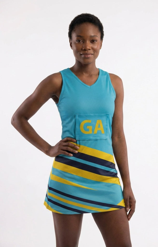 RONEX RC-912 Sublimated Netball Dress Set (10 Pack) – Adult Kit with Removable Position Patches (Front & Back)