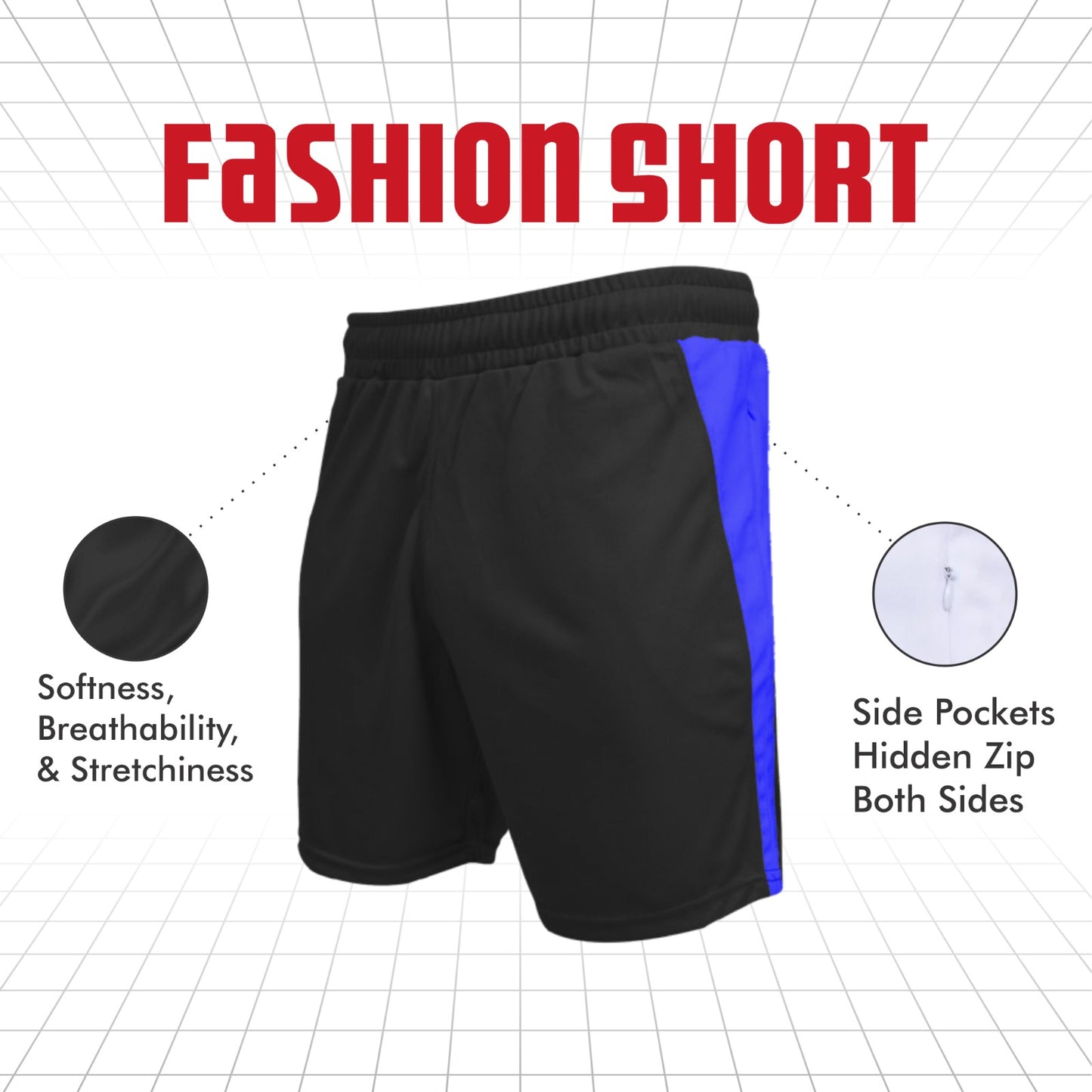 Ronex Fashion Training Shorts with Hidden-Zip Side Pockets