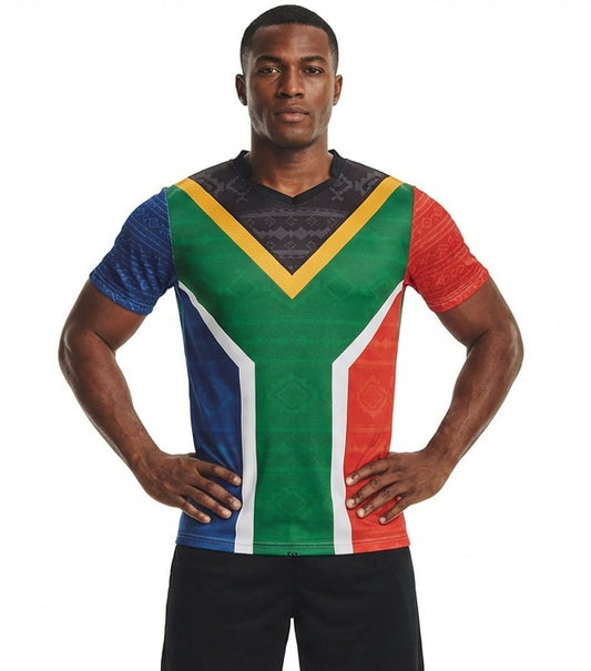South Africa Flag Sublimation T-Shirt – South African National Flag Graphic Tee – Short Sleeve Patriotic Sports Shirt
