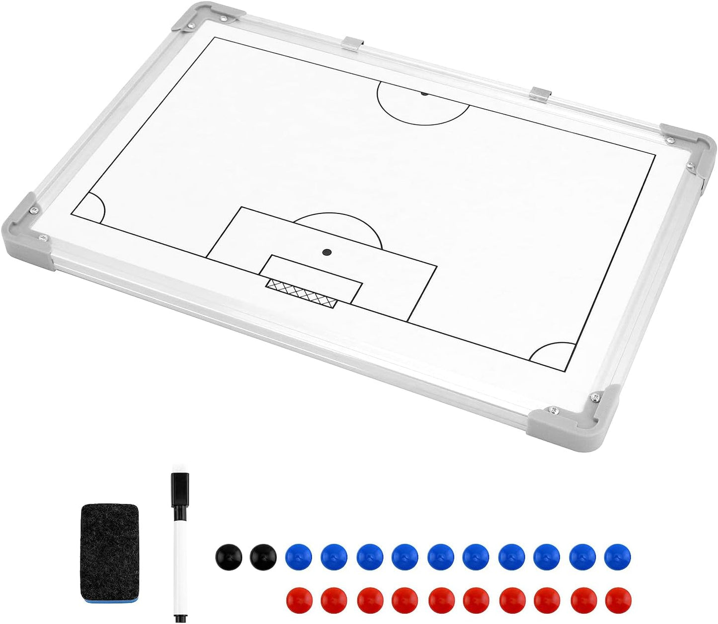 Soccer Tactics Board White – Professional Magnetic Football Coaching Board | Double-Sided Strategy Board with Player Markers, Pen & Eraser | Portable Aluminum Frame 45×30cm