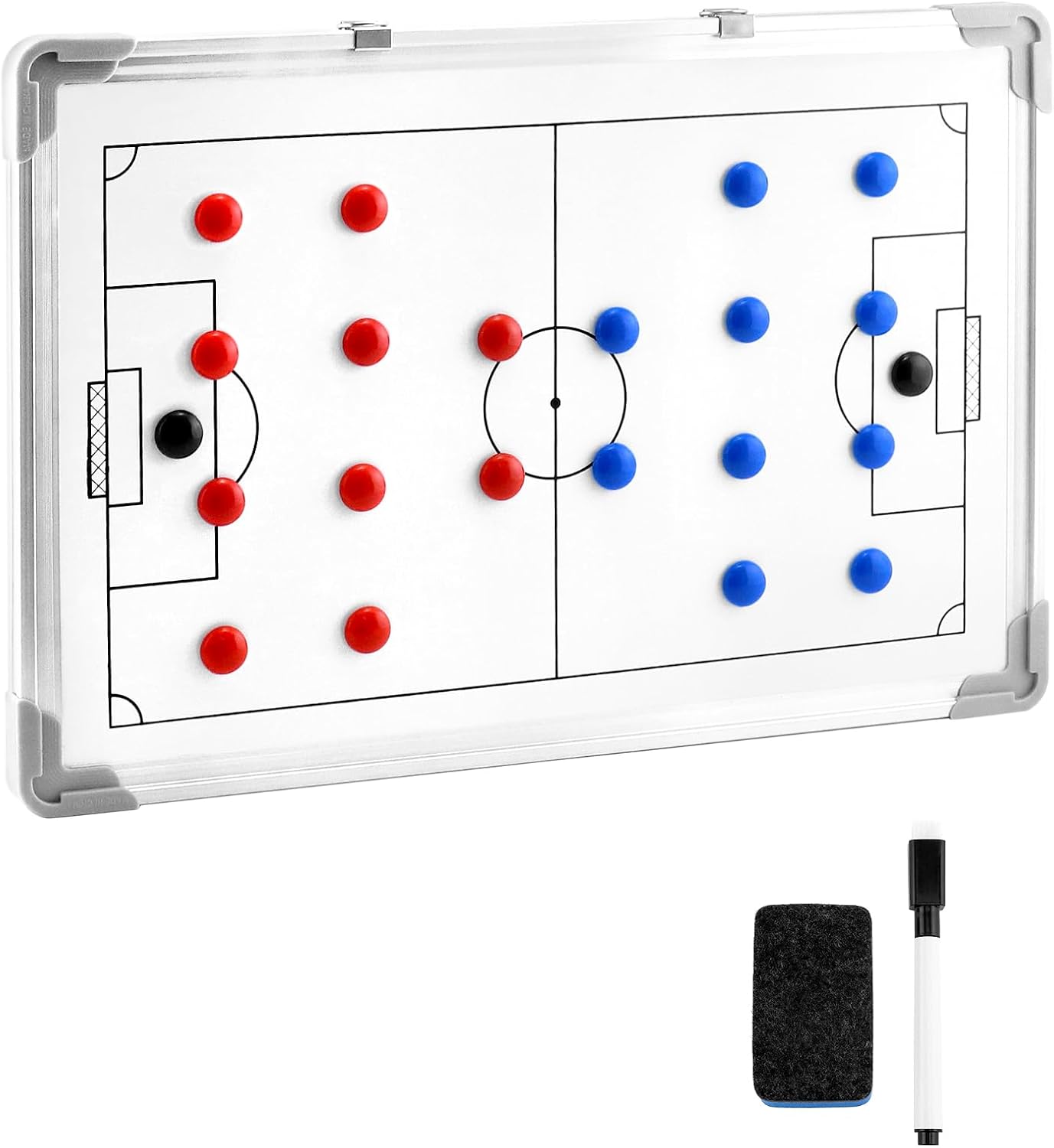 Soccer Tactics Board White – Professional Magnetic Football Coaching Board | Double-Sided Strategy Board with Player Markers, Pen & Eraser | Portable Aluminum Frame 45×30cm