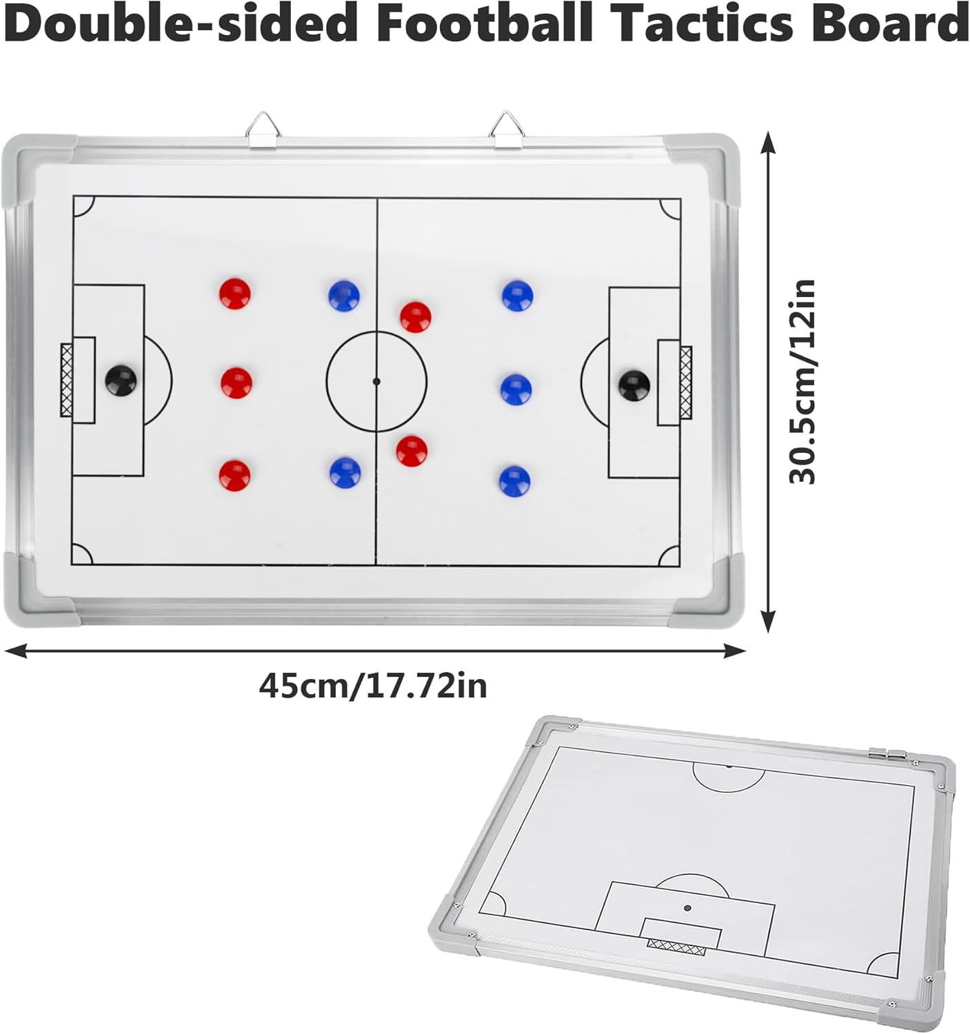 Soccer Tactics Board White – Professional Magnetic Football Coaching Board | Double-Sided Strategy Board with Player Markers, Pen & Eraser | Portable Aluminum Frame 45×30cm