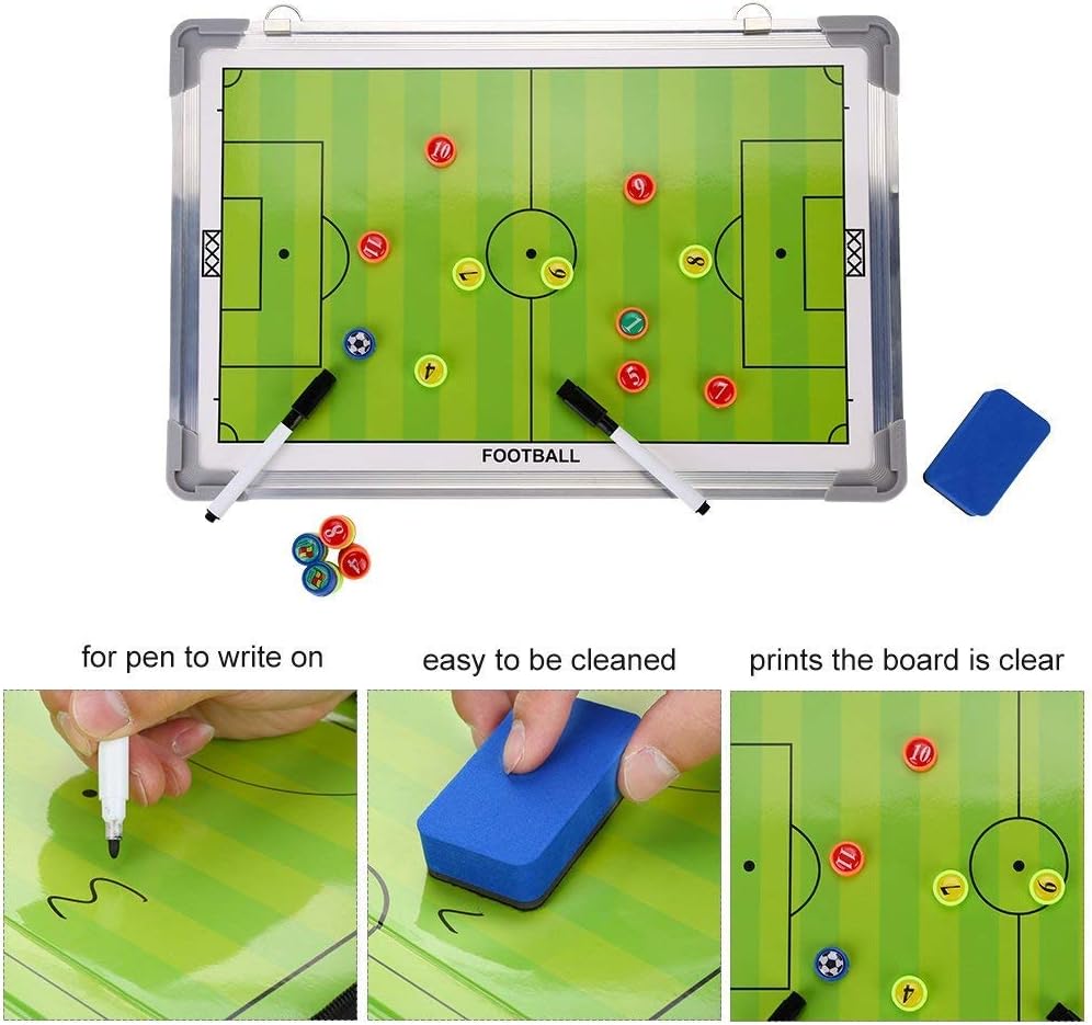 Soccer Tactics Board Green – Professional Magnetic Football Coaching Board | Double-Sided Strategy Board with Player Markers, Pen & Eraser | Portable Aluminum Frame 45×30cm