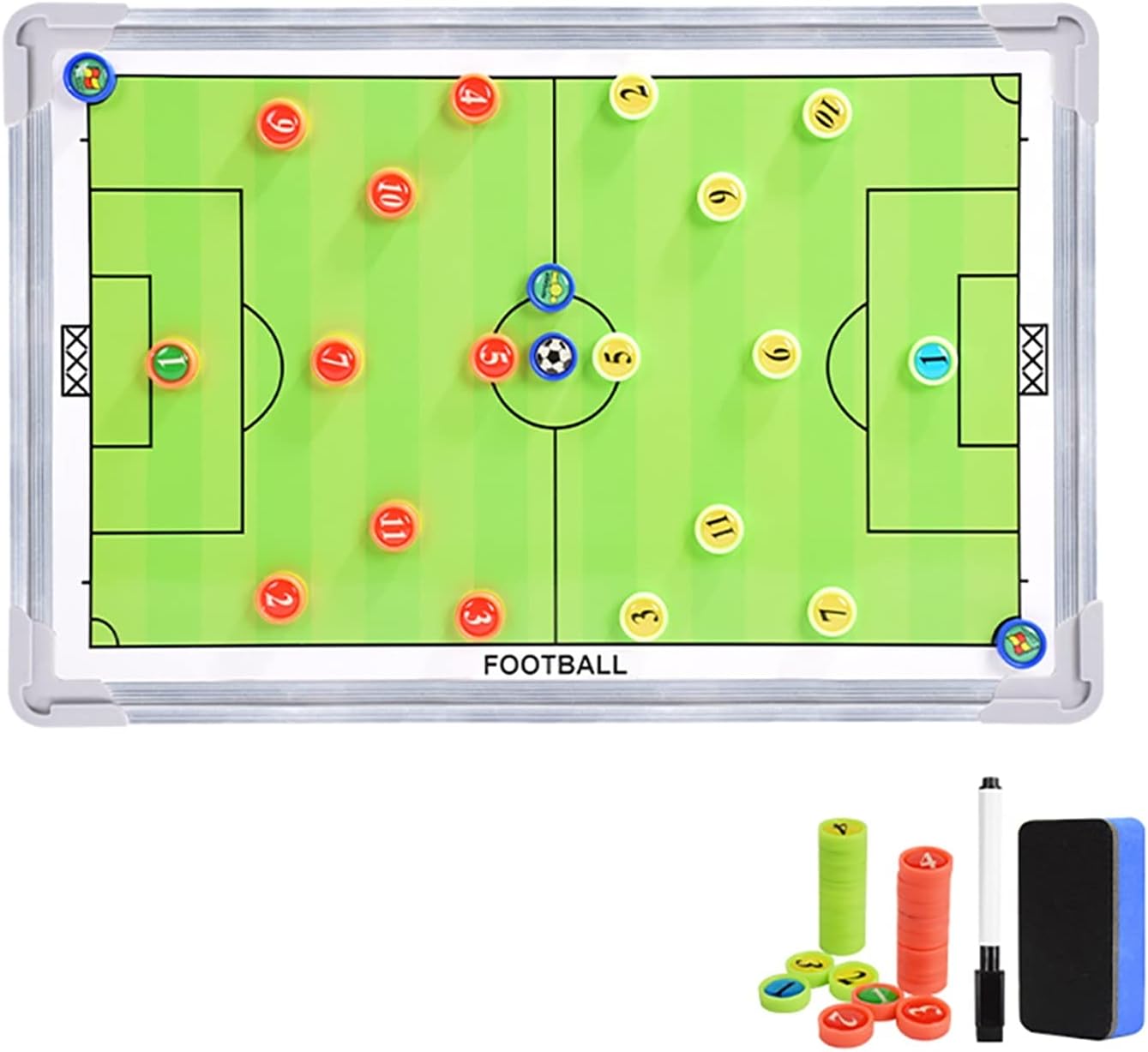 Soccer Tactics Board Green – Professional Magnetic Football Coaching Board | Double-Sided Strategy Board with Player Markers, Pen & Eraser | Portable Aluminum Frame 45×30cm
