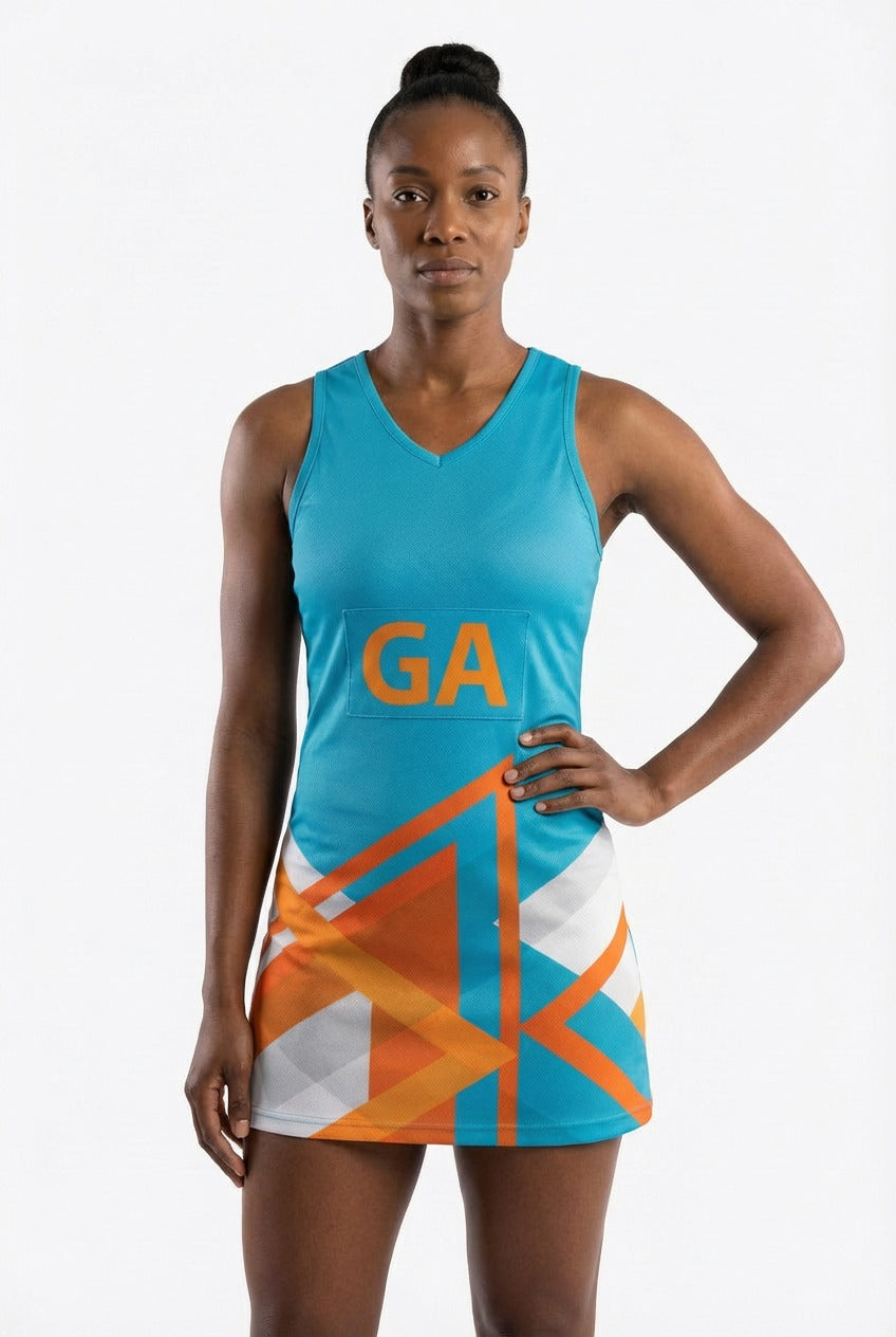 RONEX RC-912 Sublimated Netball Dress Set (10 Pack) – Adult Kit with Removable Position Patches (Front & Back)