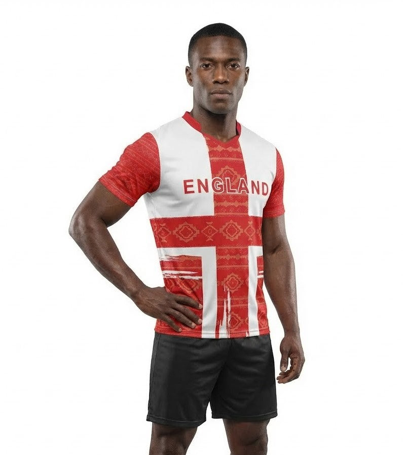England Flag Sublimation T-Shirt – Red & White St George’s Cross Graphic Tee – Short Sleeve Patriotic Sports Shirt