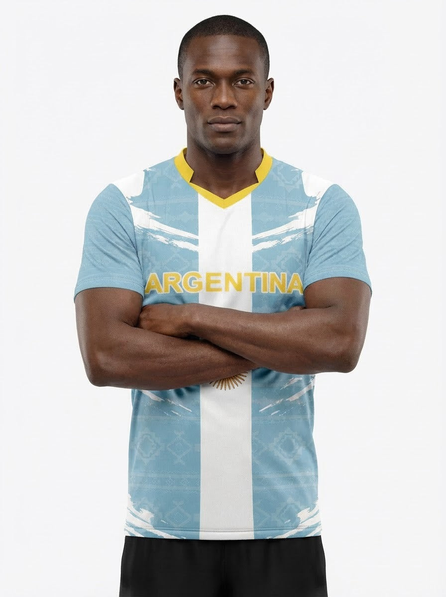 Argentina Flag Sublimation T-Shirt – Sky Blue & White Graphic Tee – Short Sleeve Patriotic Sports Shirt