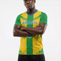 Brazil Flag Sublimation T-Shirt – Green & Yellow Graphic Tee – Short Sleeve Patriotic Sports Shirt