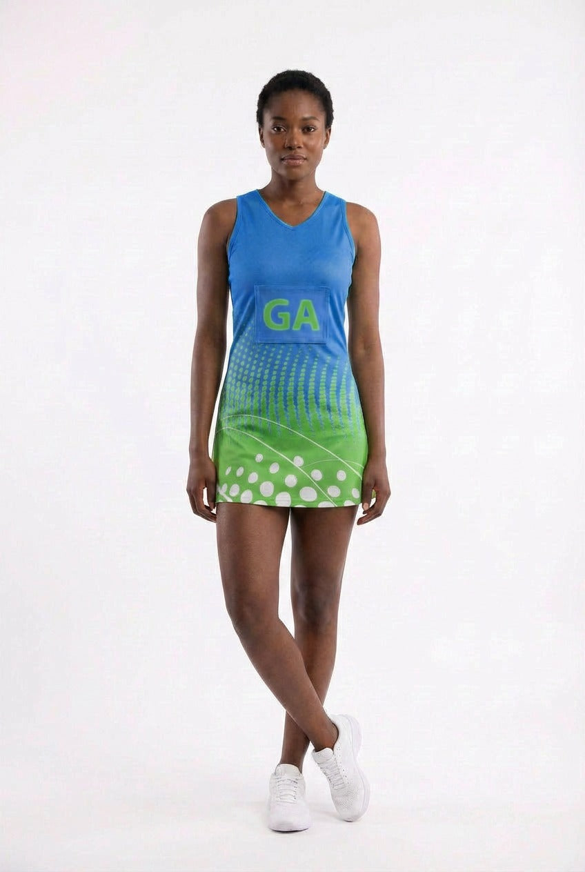 RONEX RC-912 Sublimated Netball Dress Set (10 Pack) – Adult Kit with Removable Position Patches (Front & Back)