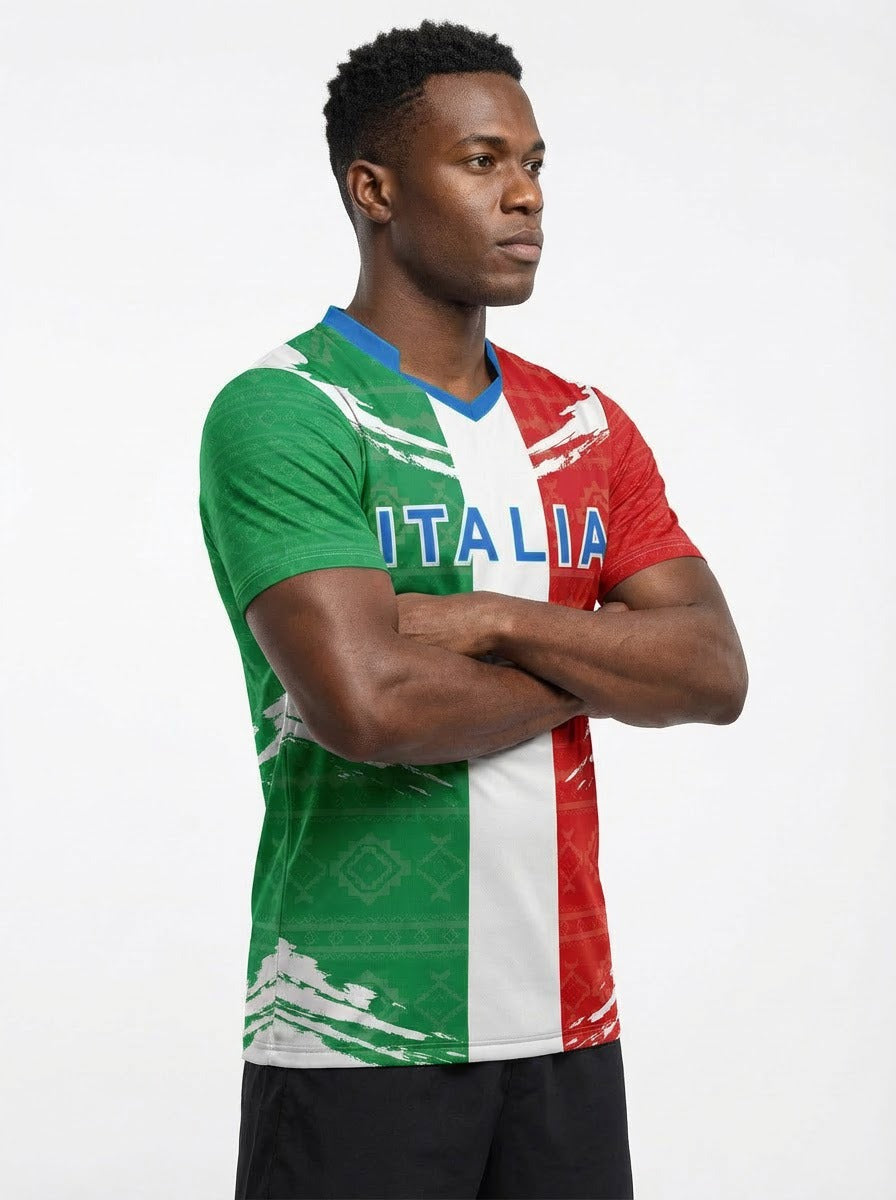 Italia Flag Sublimation T-Shirt – Italian Tricolor Graphic Tee – Short Sleeve Patriotic Sports Shirt
