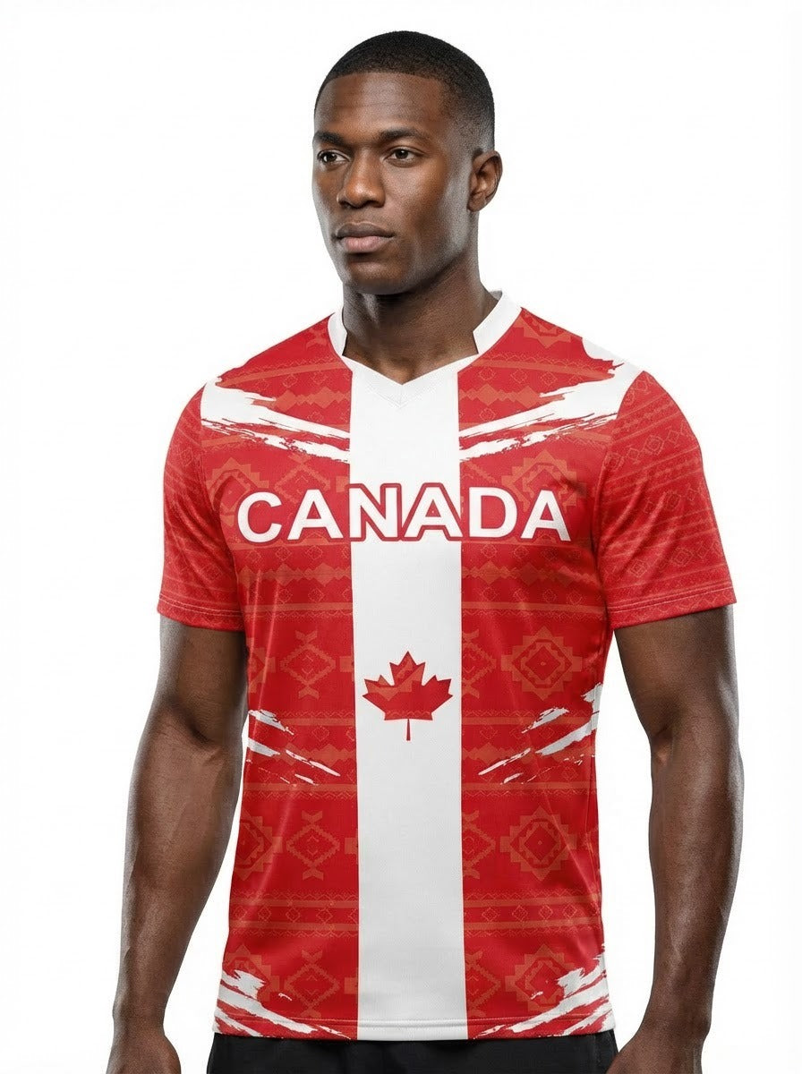 Canada Flag Sublimation T-Shirt – Red & White Maple Leaf Graphic Tee – Short Sleeve Patriotic Sports Shirt