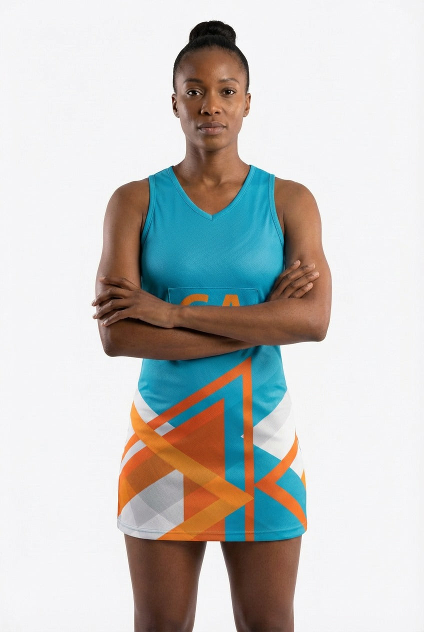 RONEX RC-912 Sublimated Netball Dress Set (10 Pack) – Adult Kit with Removable Position Patches (Front & Back)