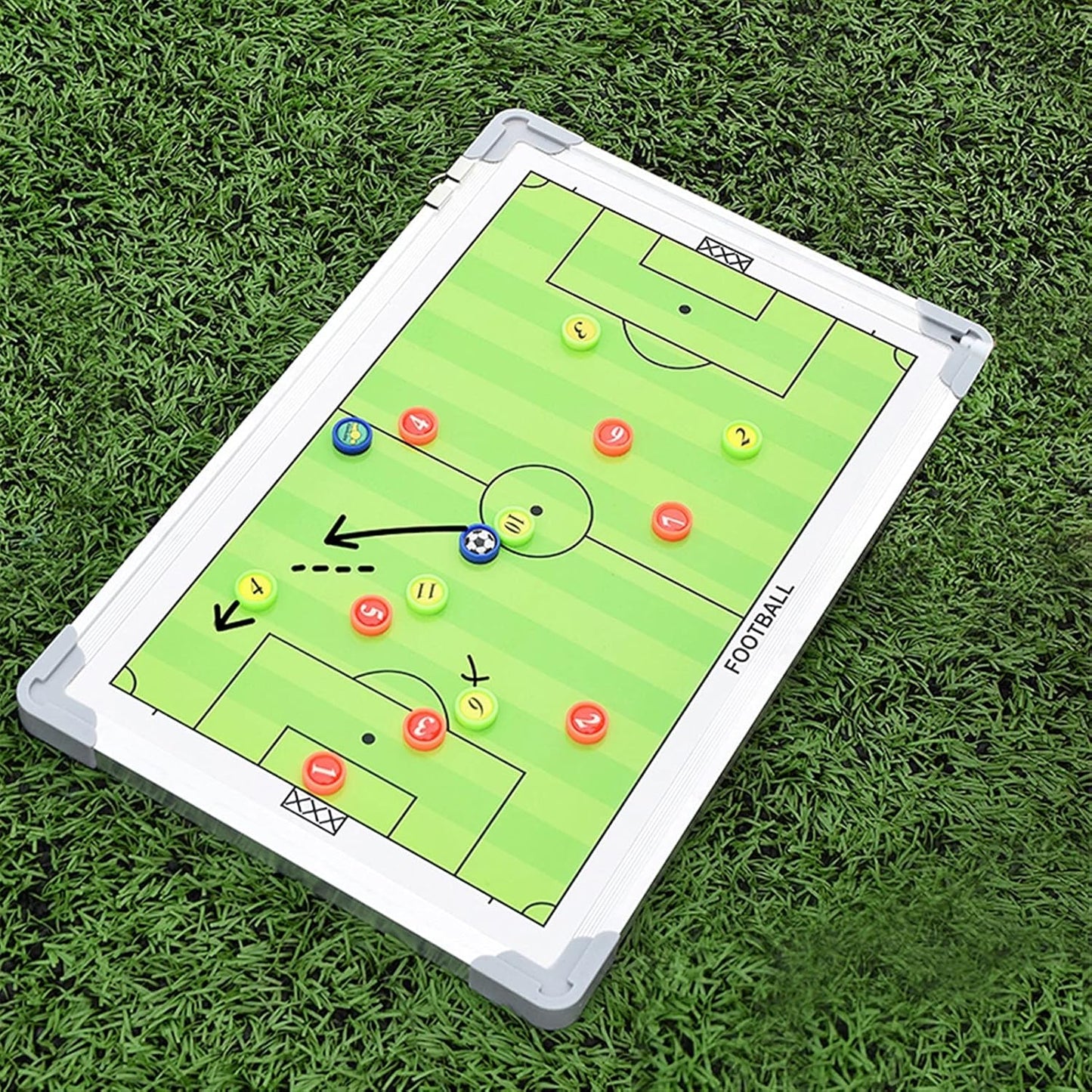 Soccer Tactics Board Green – Professional Magnetic Football Coaching Board | Double-Sided Strategy Board with Player Markers, Pen & Eraser | Portable Aluminum Frame 45×30cm