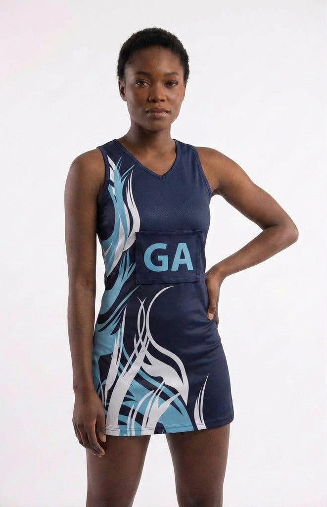 RONEX RC-912 Sublimated Netball Dress Set (10 Pack) – Adult Kit with Removable Position Patches (Front & Back)