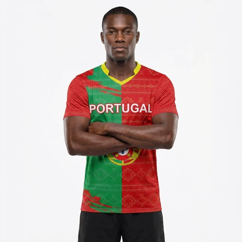 Portugal Flag Sublimation T-Shirt – Portuguese National Flag Graphic Tee – Short Sleeve Patriotic Sports Shirt