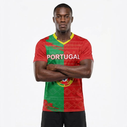 Portugal Flag Sublimation T-Shirt – Portuguese National Flag Graphic Tee – Short Sleeve Patriotic Sports Shirt