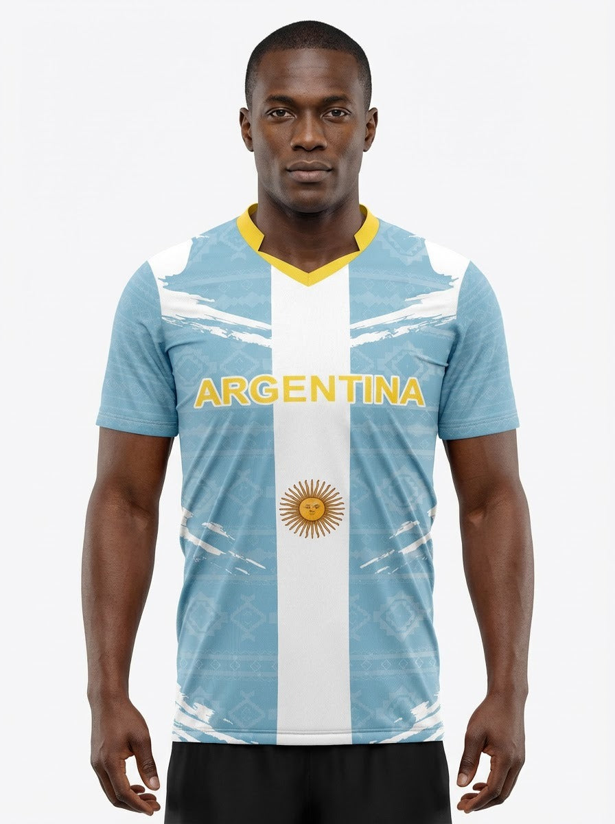 Argentina Flag Sublimation T-Shirt – Sky Blue & White Graphic Tee – Short Sleeve Patriotic Sports Shirt