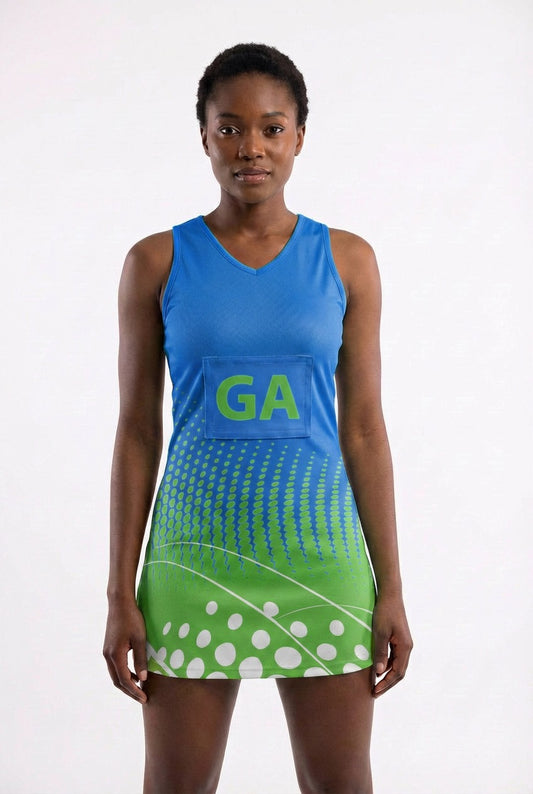 RONEX RC-912 Sublimated Netball Dress Set (10 Pack) – Adult Kit with Removable Position Patches (Front & Back)
