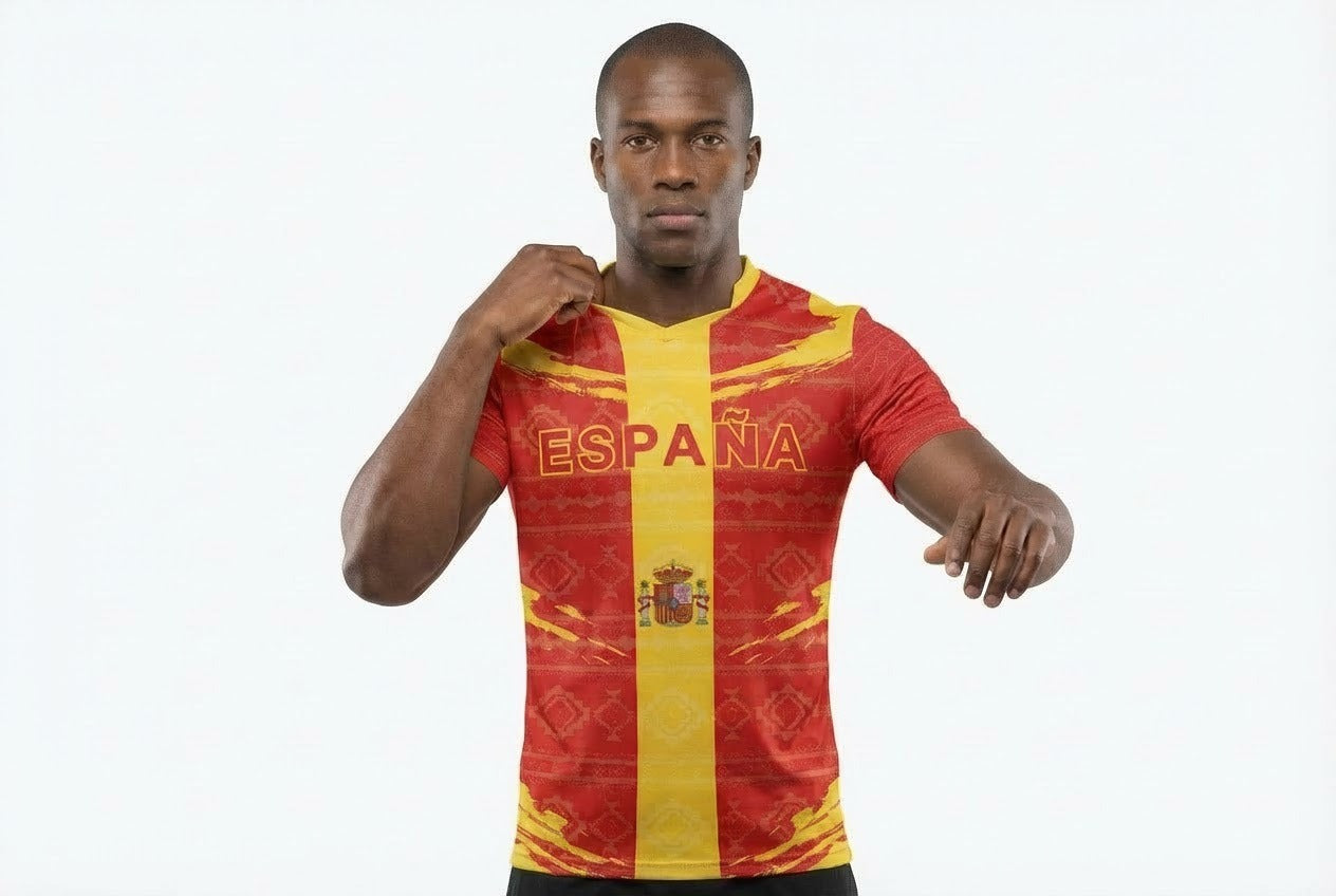 Spain / España Flag Sublimation T-Shirt – Red & Yellow Graphic Tee – Short Sleeve Patriotic Sports Shirt