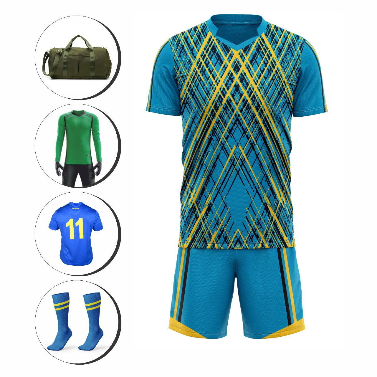 Ronex RC-751 Soccer Kit – New Sublimation Designs to Choose From | Full Team Combo Set of 15 (Adult Size)