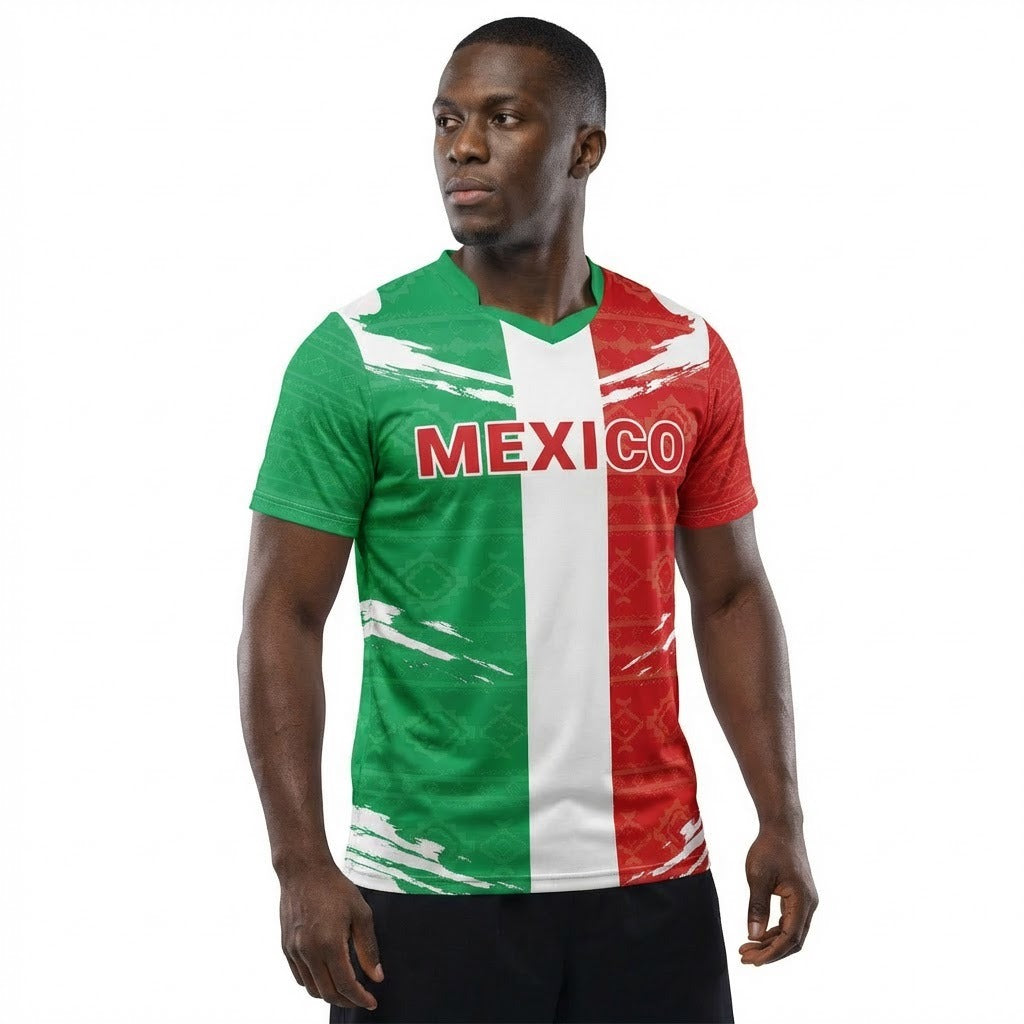 Mexico Flag Sublimation T-Shirt – Mexican Tricolor Graphic Tee – Short Sleeve Patriotic Sports Shirt
