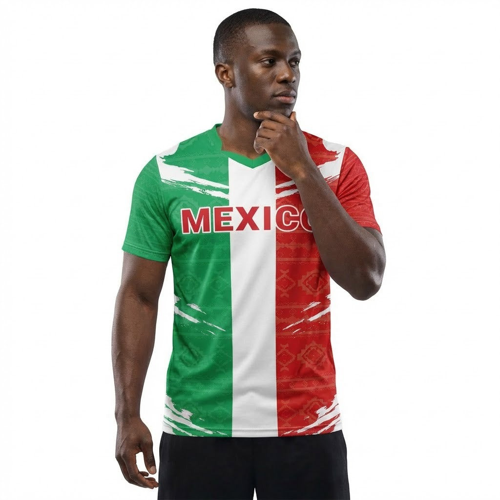 Mexico Flag Sublimation T-Shirt – Mexican Tricolor Graphic Tee – Short Sleeve Patriotic Sports Shirt