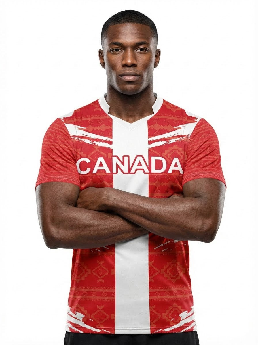 Canada Flag Sublimation T-Shirt – Red & White Maple Leaf Graphic Tee – Short Sleeve Patriotic Sports Shirt