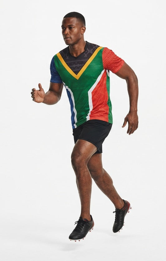 South Africa Flag Sublimation T-Shirt – South African National Flag Graphic Tee – Short Sleeve Patriotic Sports Shirt