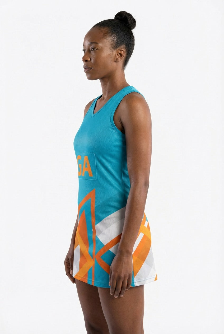 RONEX RC-912 Sublimated Netball Dress Set (10 Pack) – Adult Kit with Removable Position Patches (Front & Back)
