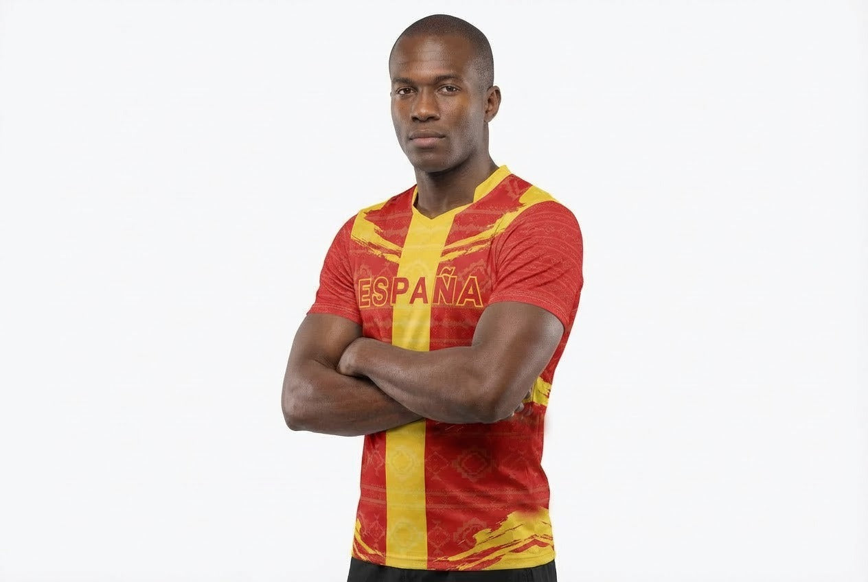 Spain / España Flag Sublimation T-Shirt – Red & Yellow Graphic Tee – Short Sleeve Patriotic Sports Shirt