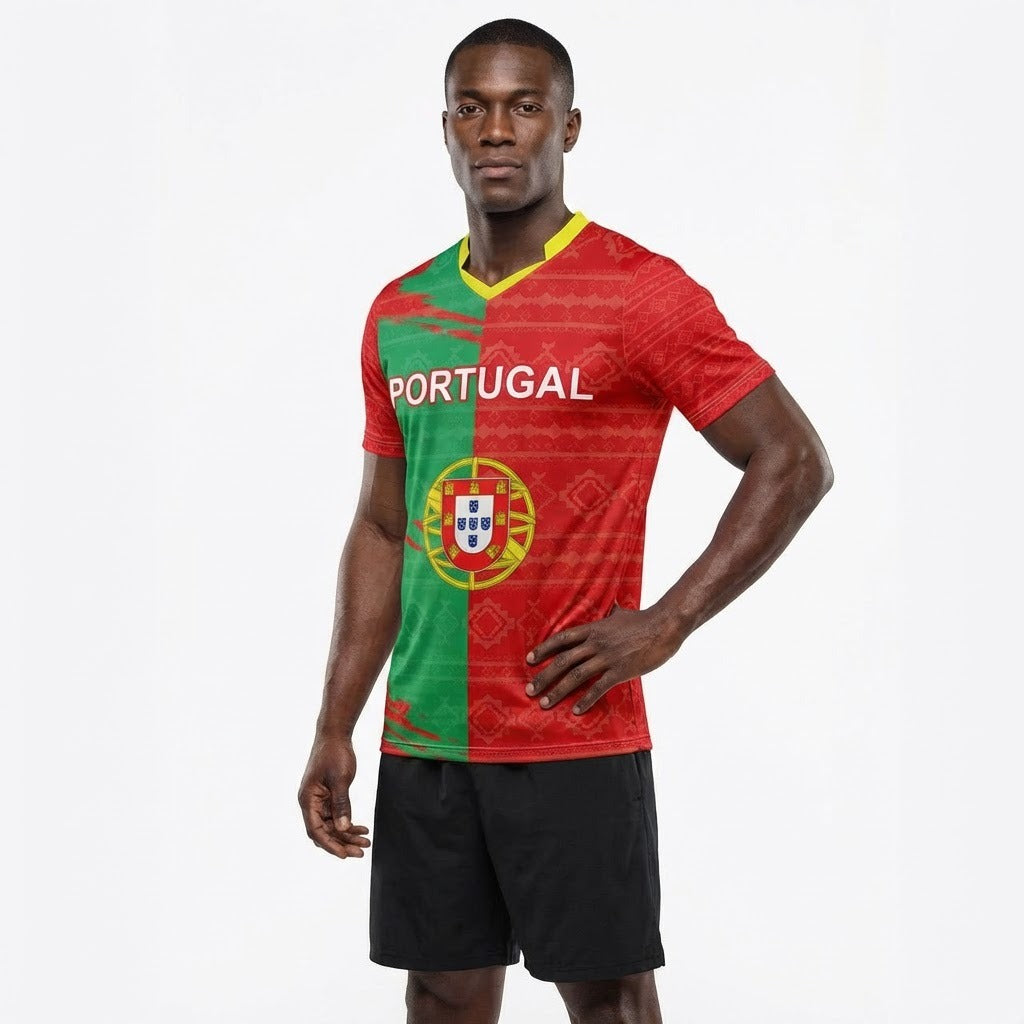 Portugal Flag Sublimation T-Shirt – Portuguese National Flag Graphic Tee – Short Sleeve Patriotic Sports Shirt