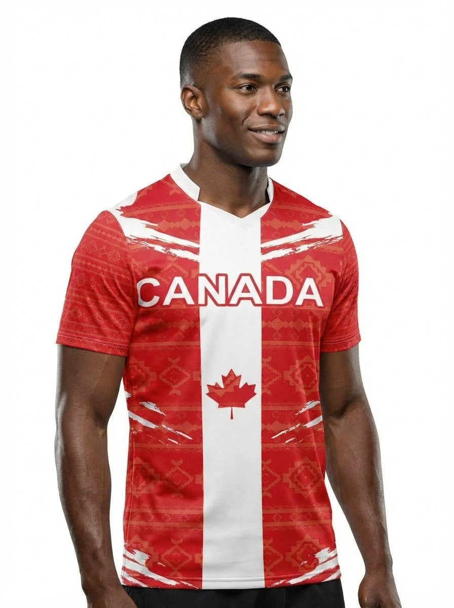 Canada Flag Sublimation T-Shirt – Red & White Maple Leaf Graphic Tee – Short Sleeve Patriotic Sports Shirt