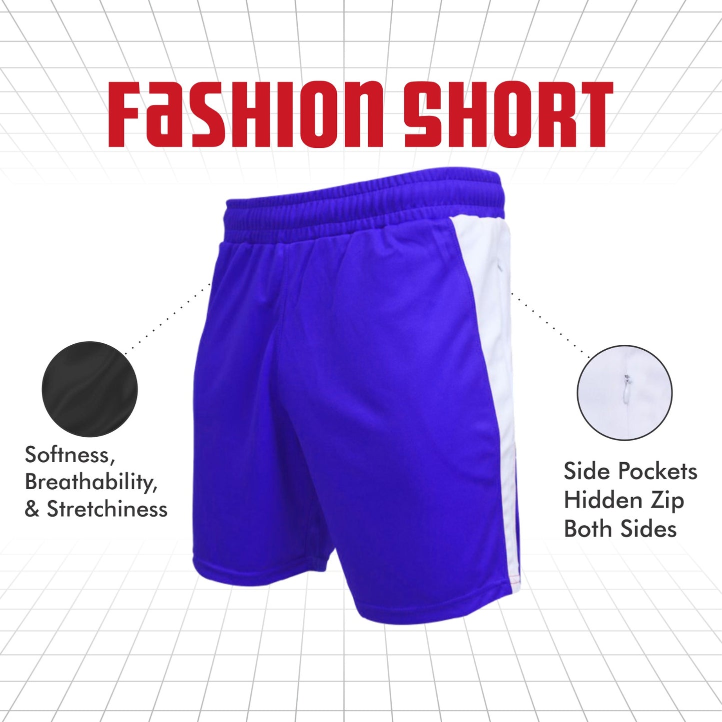 Ronex Fashion Training Shorts with Hidden-Zip Side Pockets