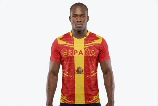 Spain / España Flag Sublimation T-Shirt – Red & Yellow Graphic Tee – Short Sleeve Patriotic Sports Shirt