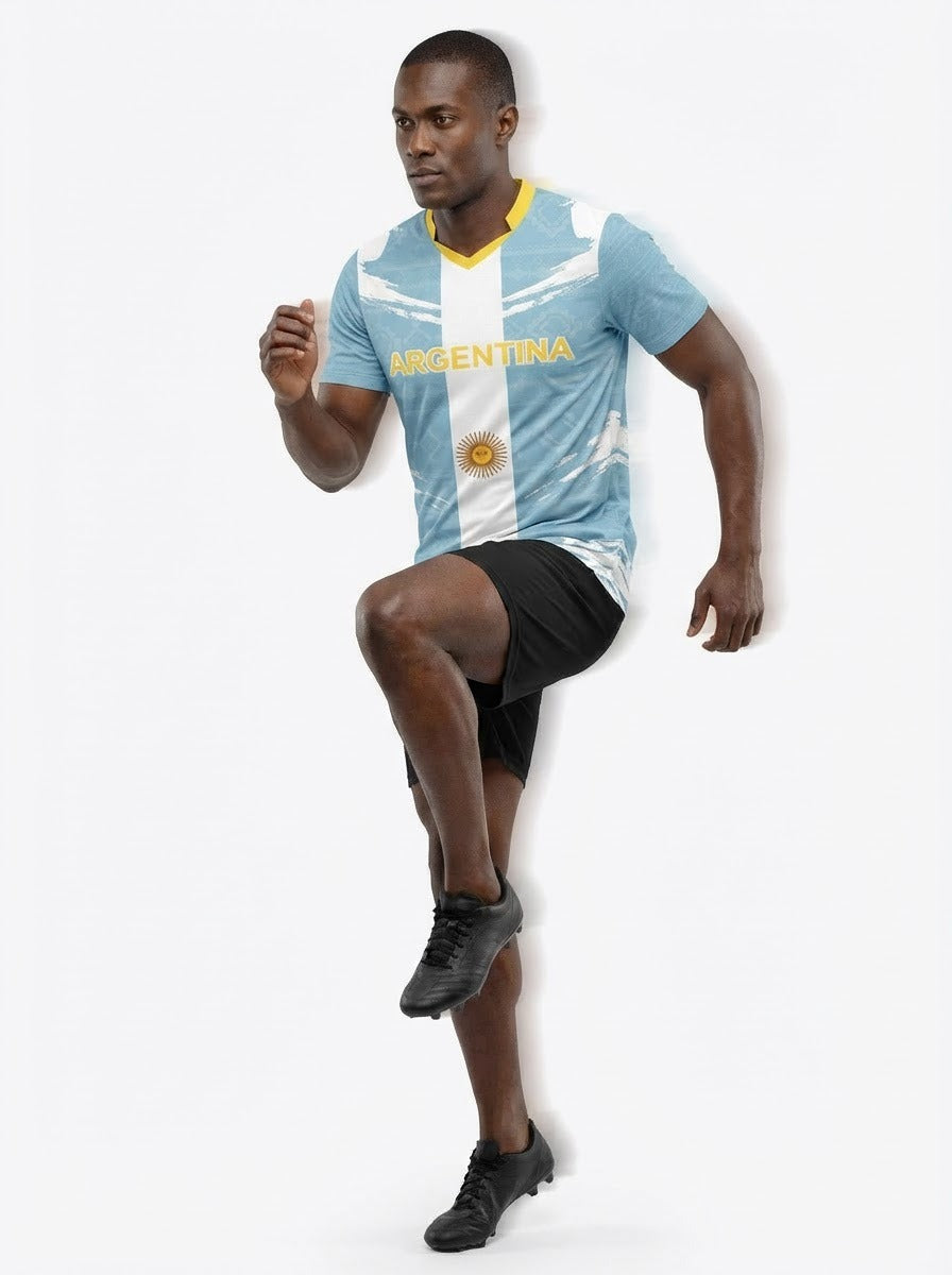 Argentina Flag Sublimation T-Shirt – Sky Blue & White Graphic Tee – Short Sleeve Patriotic Sports Shirt